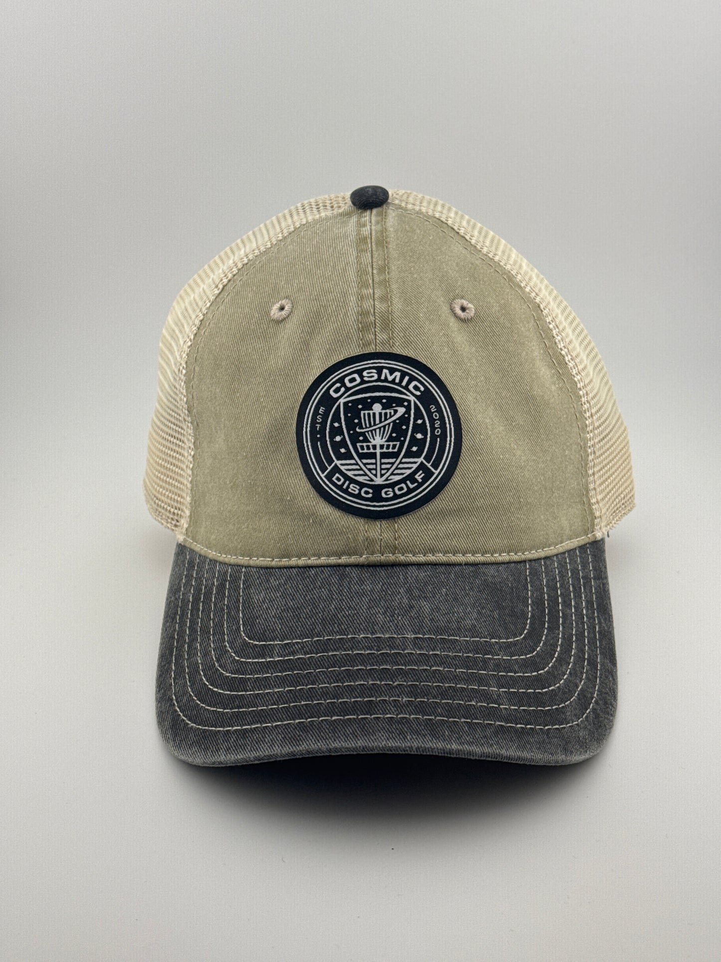 Cosmic Washed Pigment Dyed Trucker Hat - Olive/Gray