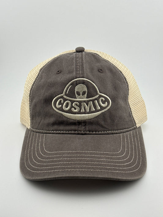 Cosmic Alien Washed Pigment Dyed Trucker Hat - Tan/Gray