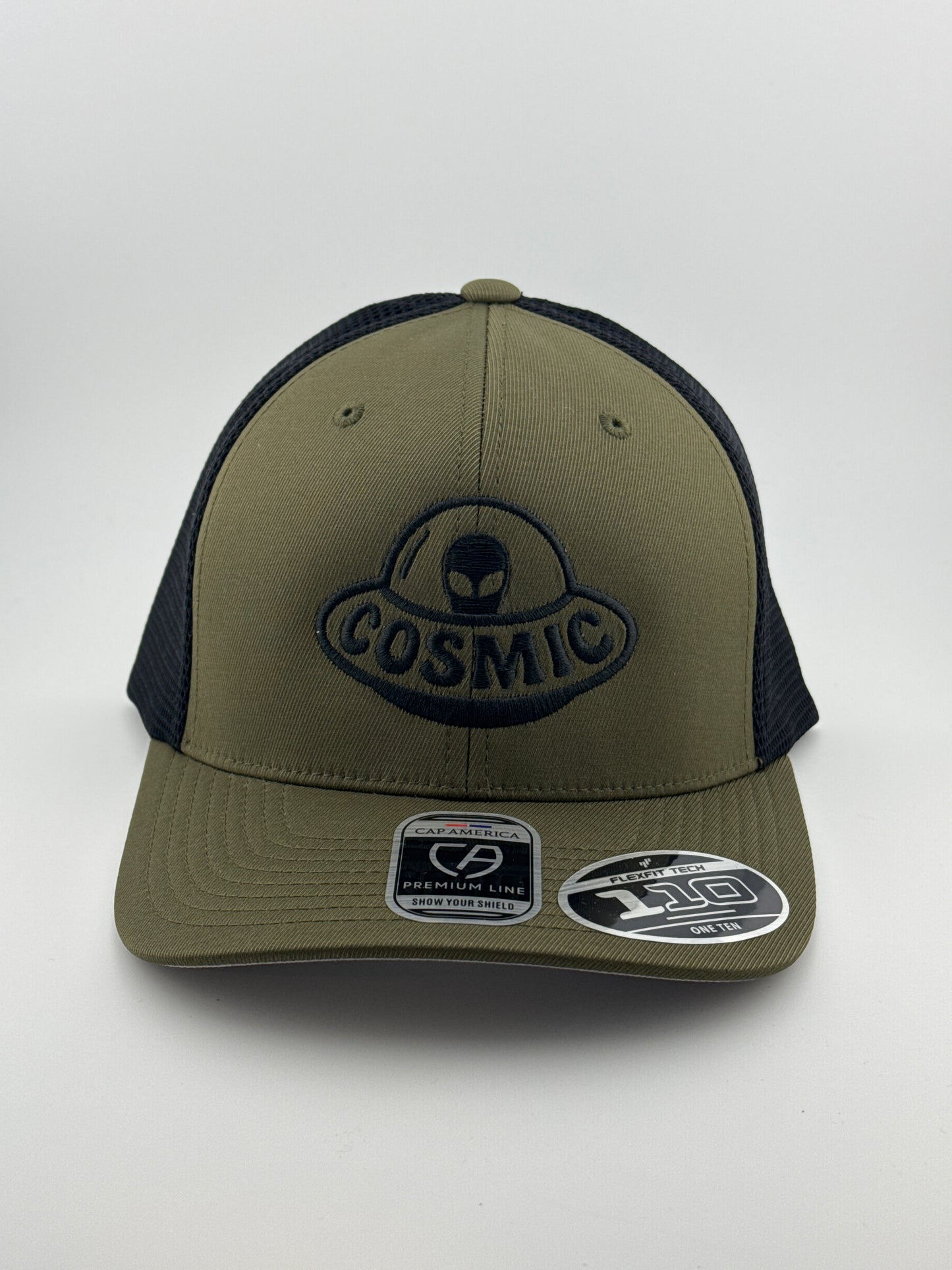 Cosmic Alien Flexfit 110 Trucker Hat Black/Green